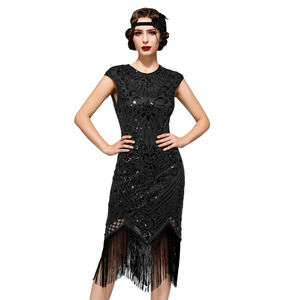Black Flapper Dress Great Gatsby 1920's Sequin Sparkle Fringe Mob Wife Large